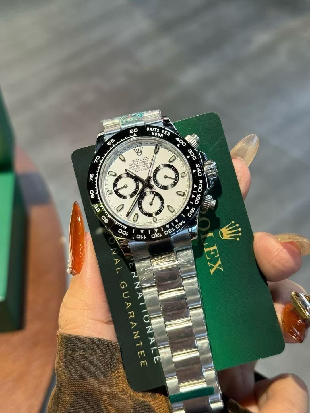 ROLEX Black Silver White Dial Bracelet Watch — front