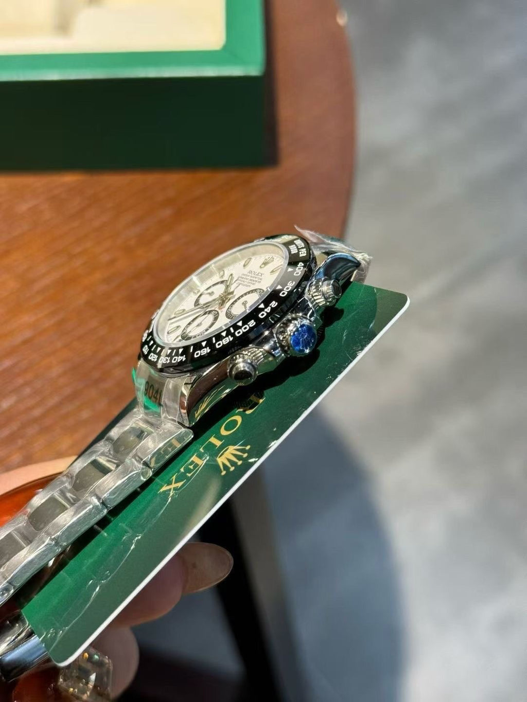 ROLEX Black Silver White Dial Bracelet Watch — side