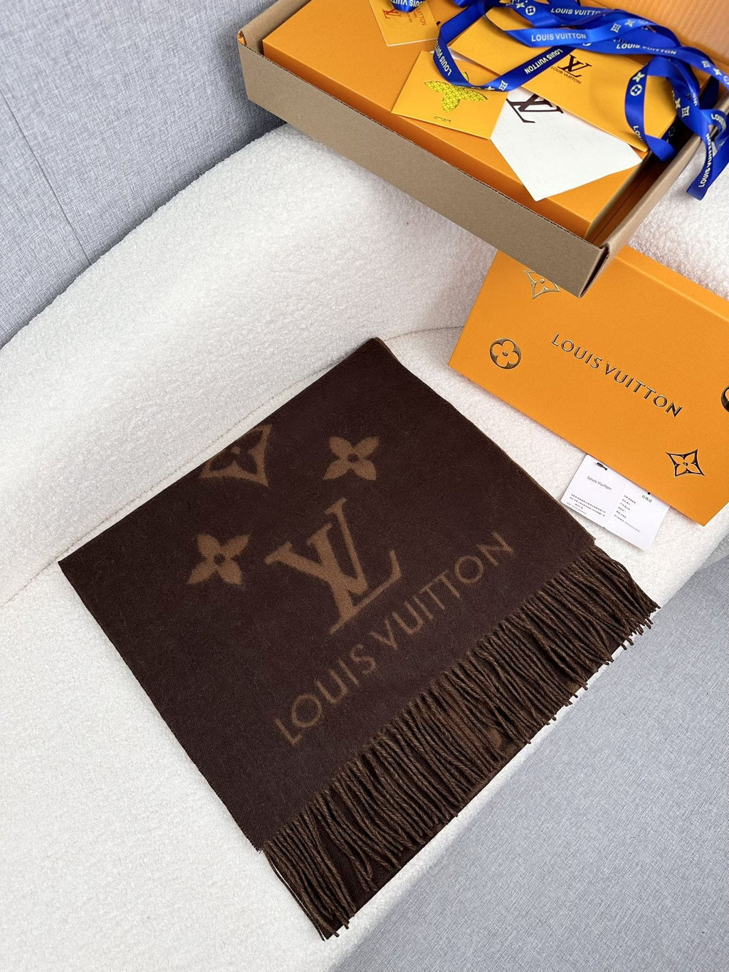 Louis Vuitton Reversible Monogram Fringe Scarf — front