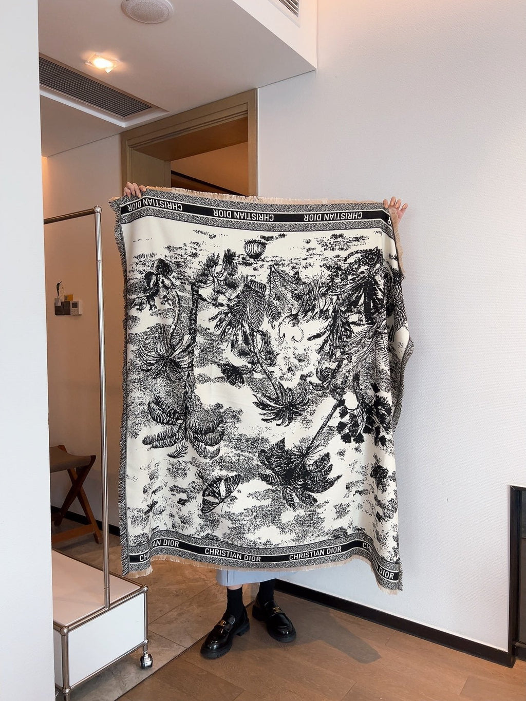 Dior Botanical Print Fringe Square Scarf — hero