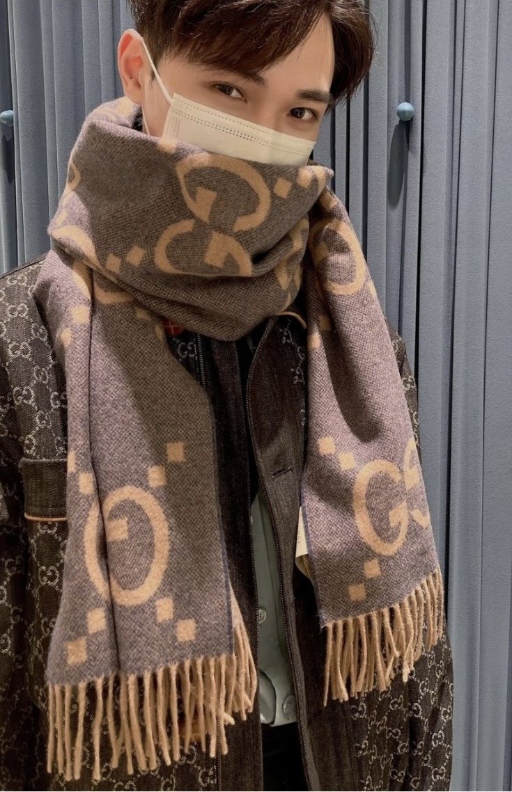 Gucci Fringed Interlocking Motif Scarf — model