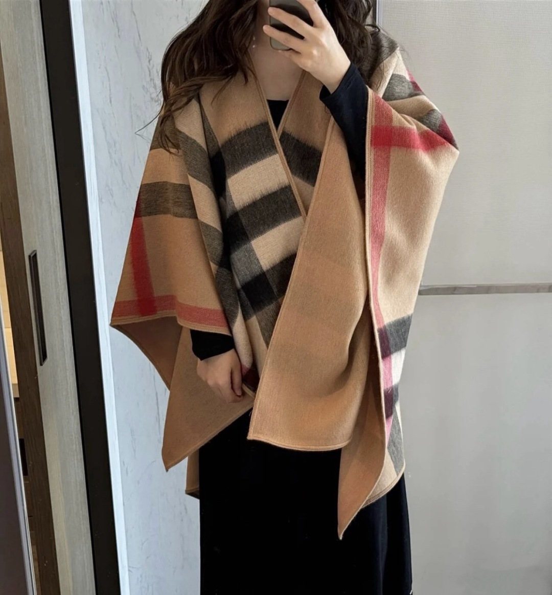 Burberry Reversible Plaid Poncho — model