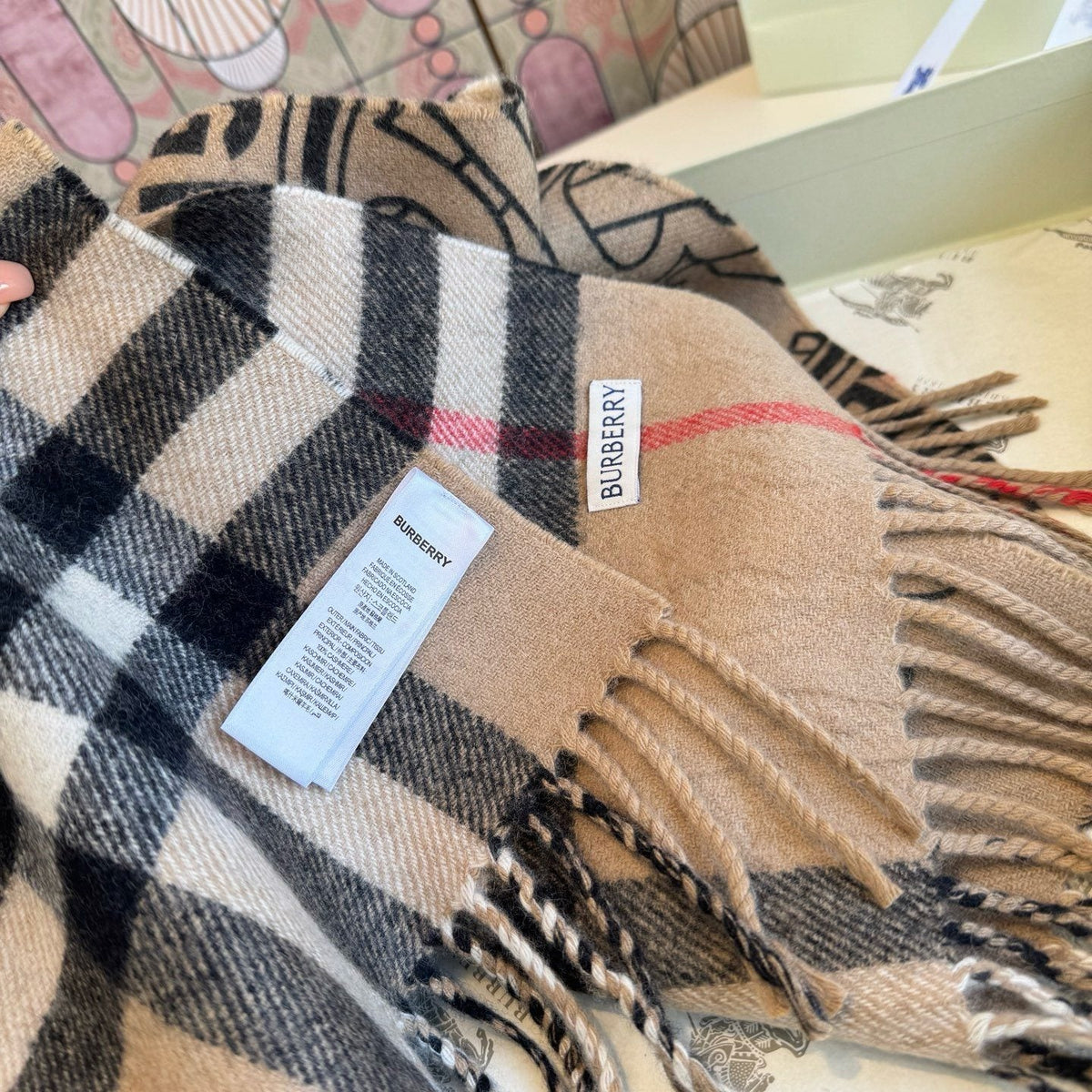 Burberry Reversible Check Fringe Scarf — detail