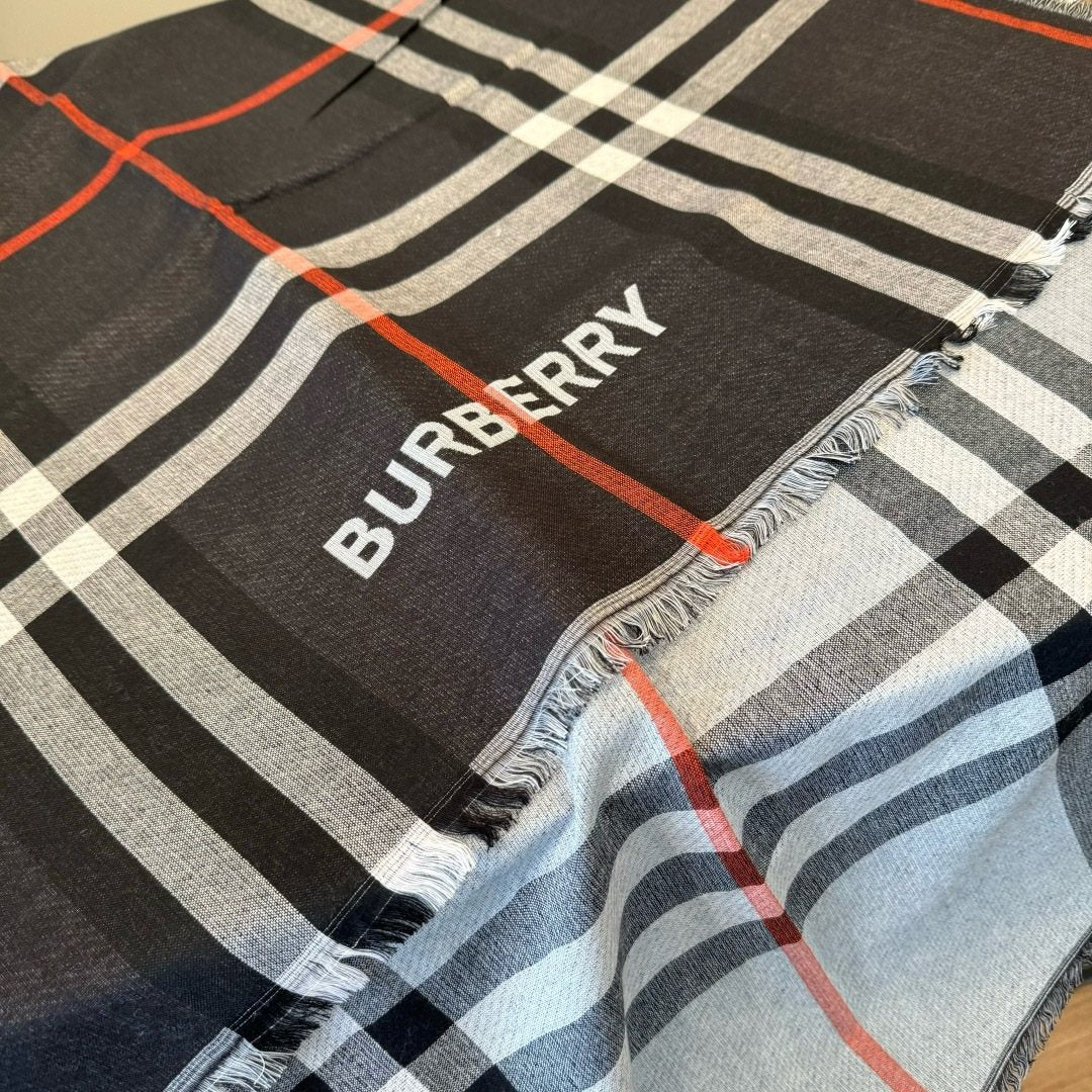 Burberry Charcoal Gray Plaid Scarf — detail
