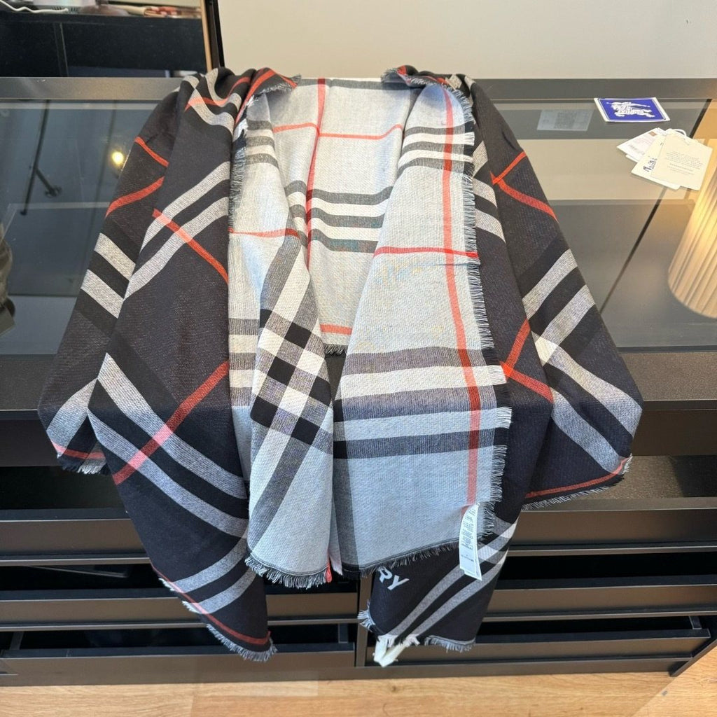 Burberry Charcoal Gray Plaid Scarf — front