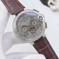 CARTIER Silver Brown Leather Strap Watch — hero
