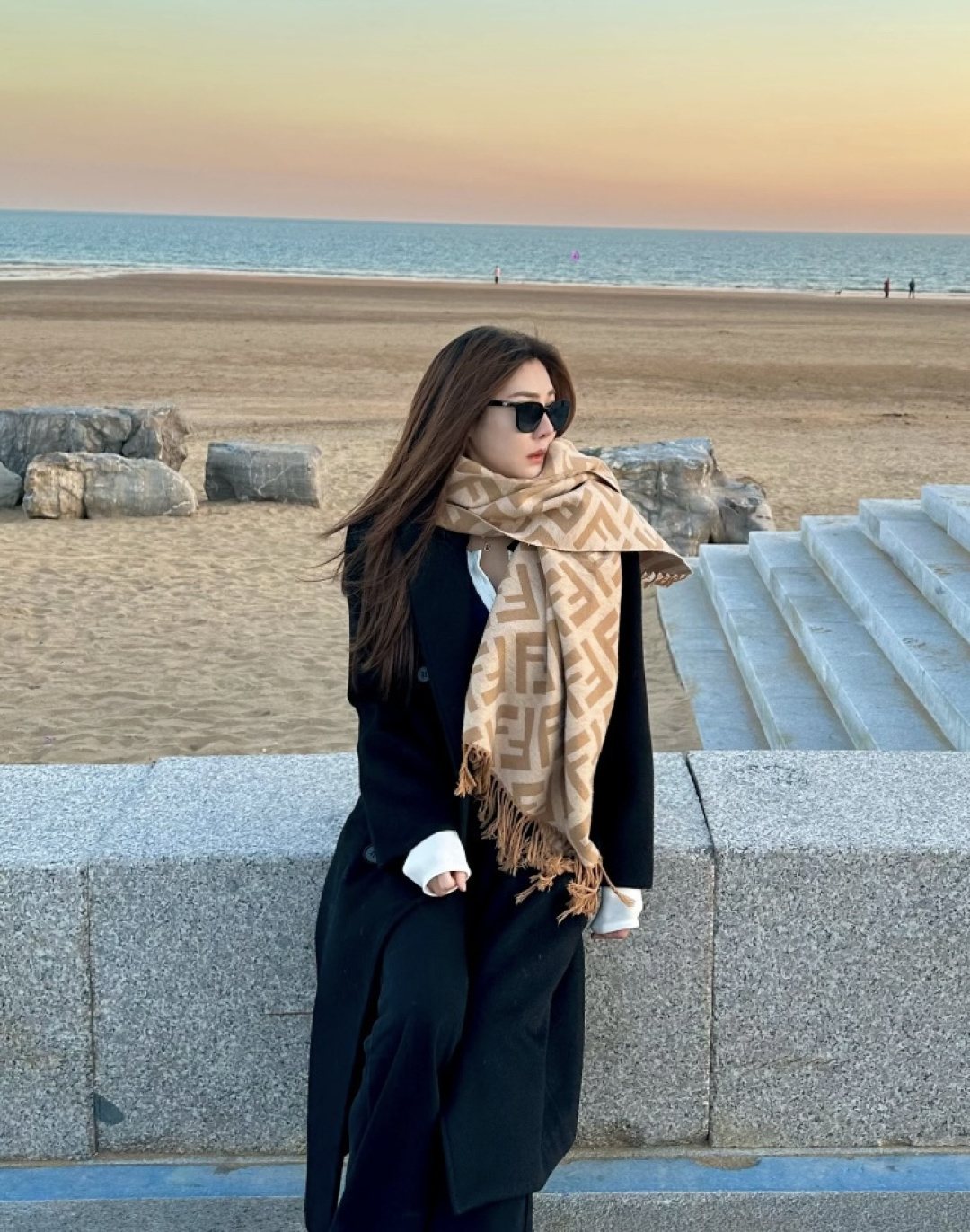 Fendi Geometric Fringed Scarf — model