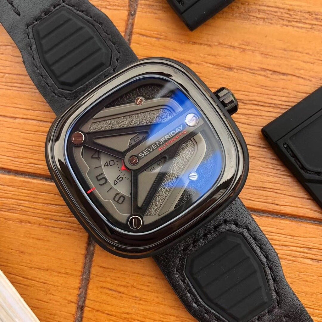 SEVENFRIDAY Black Gunmetal Y-Wing Watch — front