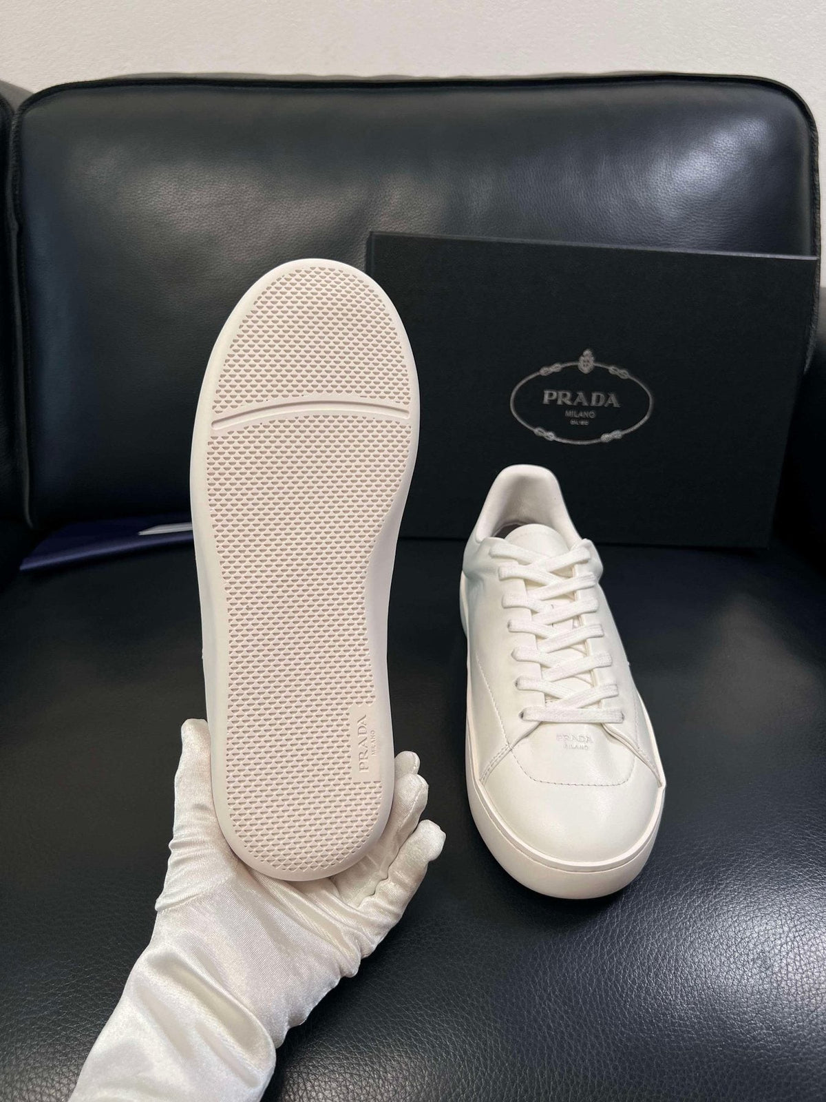 Prada Low-Top Leather Sneakers — side