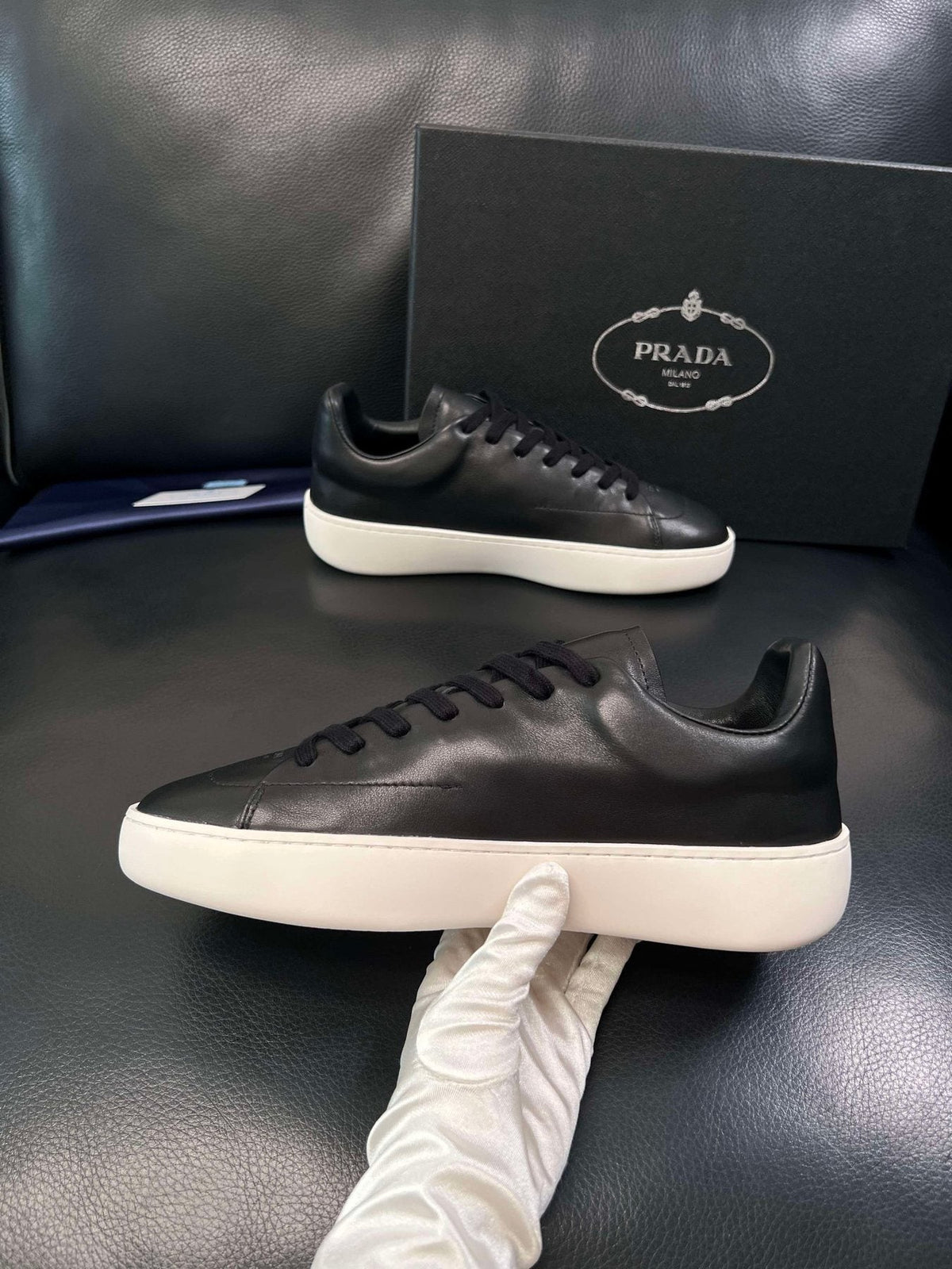 Prada Low-Top Leather Sneakers — side