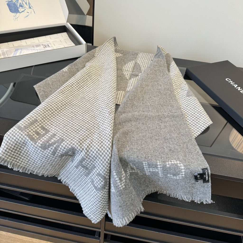 Chanel Two-Tone Houndstooth Fringe Scarf — hero
