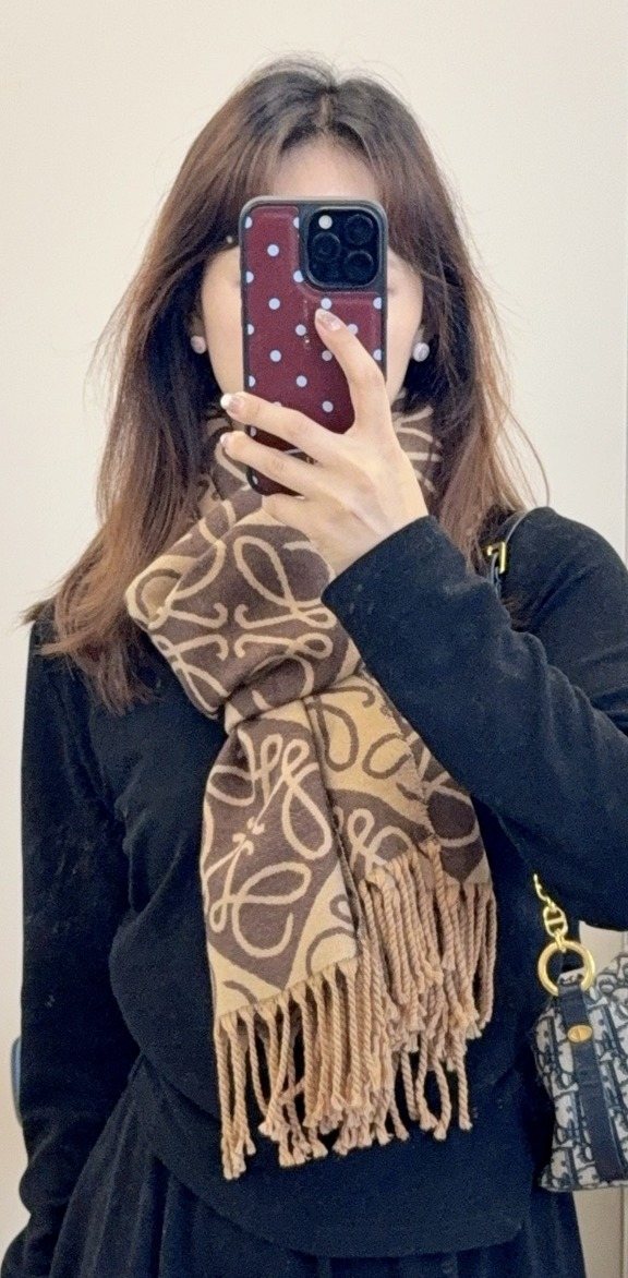 Loop-Motif Fringed Scarf — model