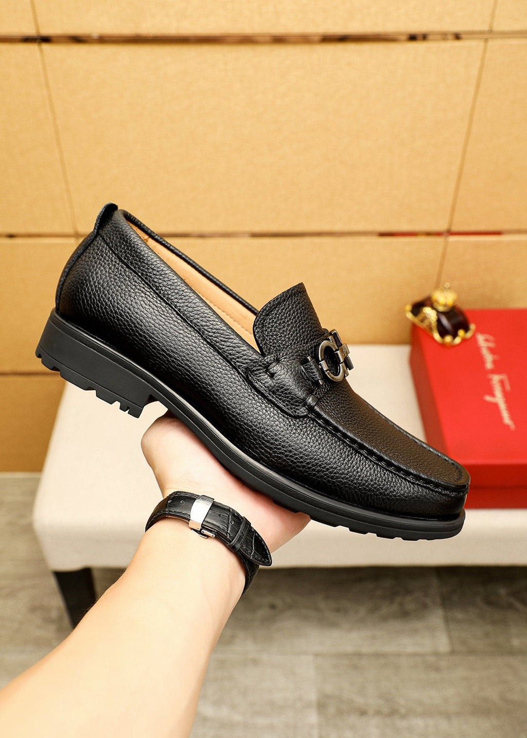 Ferragamo Leather Bit Loafers — model