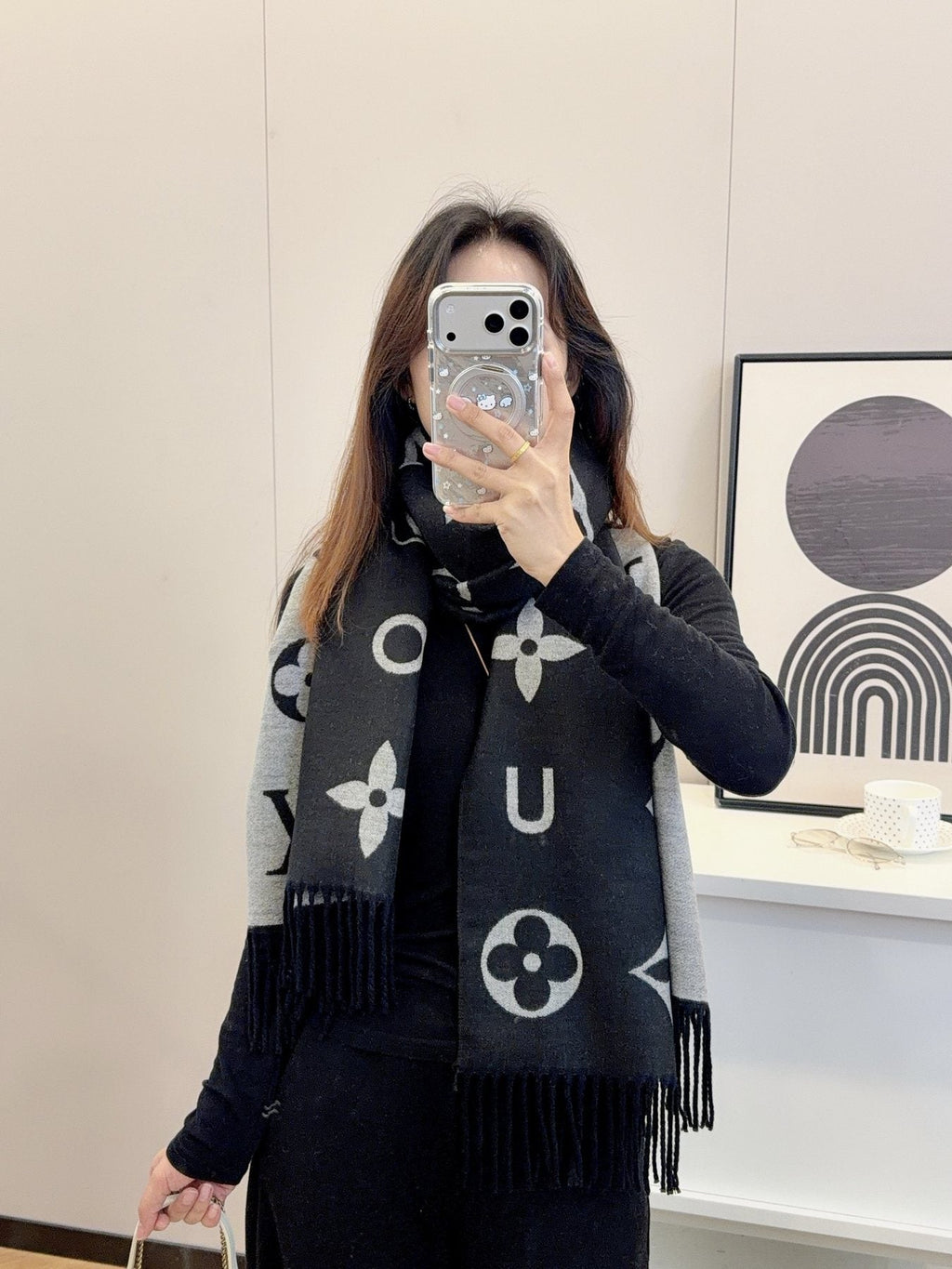 Louis Vuitton Monogram Fringe Scarf — model