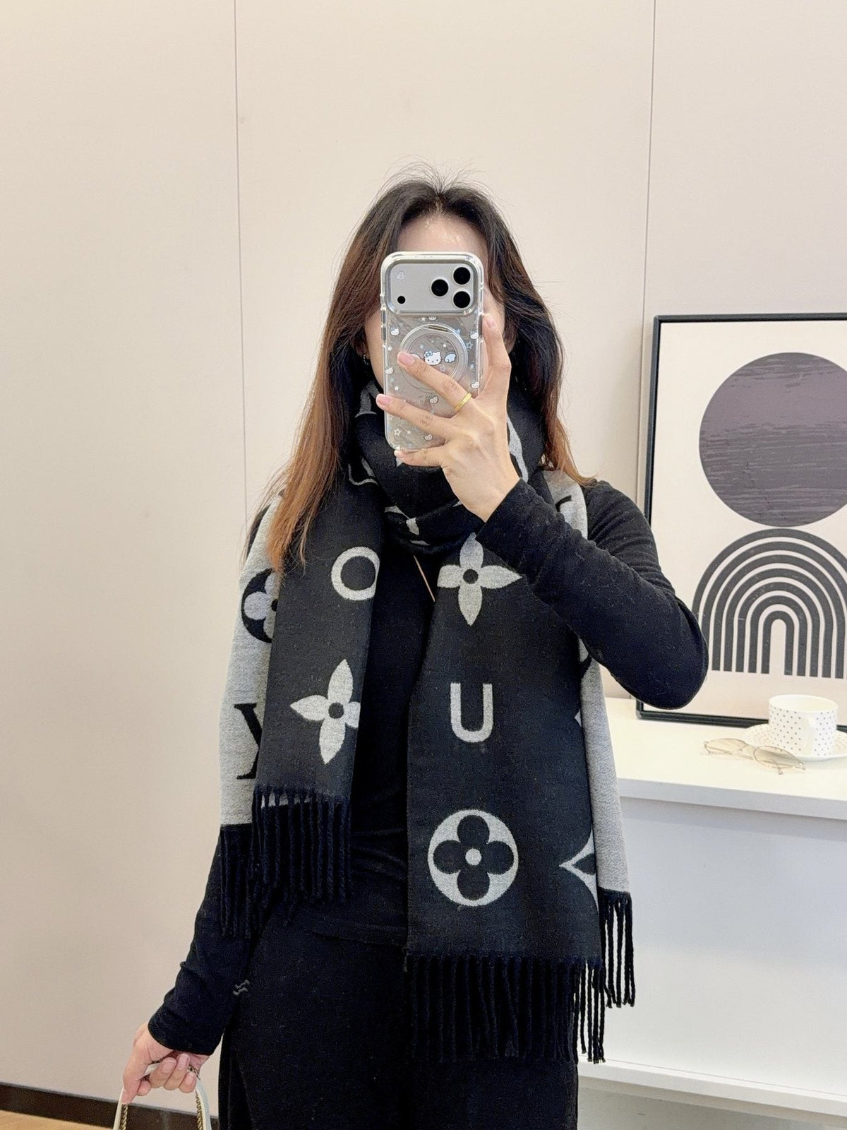 Louis Vuitton Monogram Fringe Scarf — model