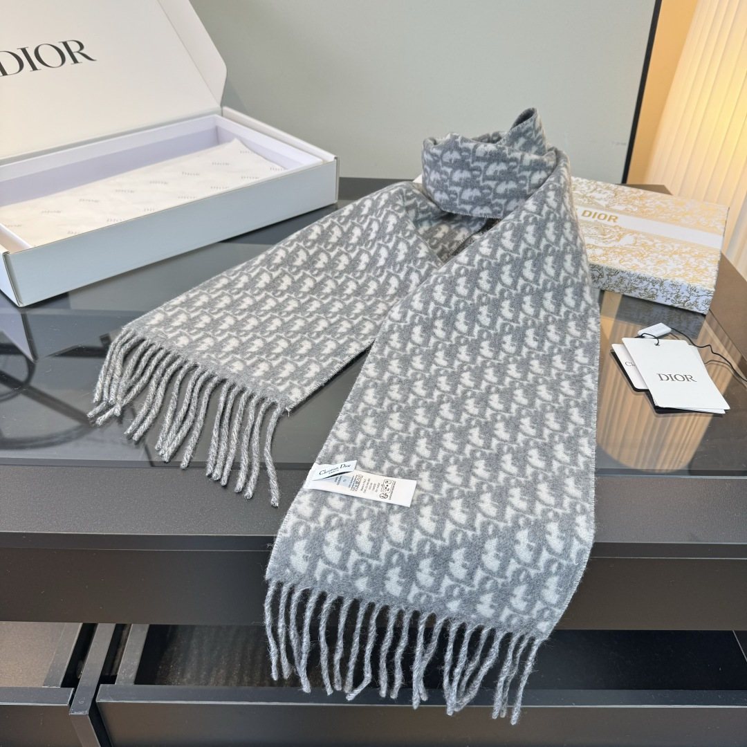 Dior Two-Tone Monogram Fringed Scarf — side
