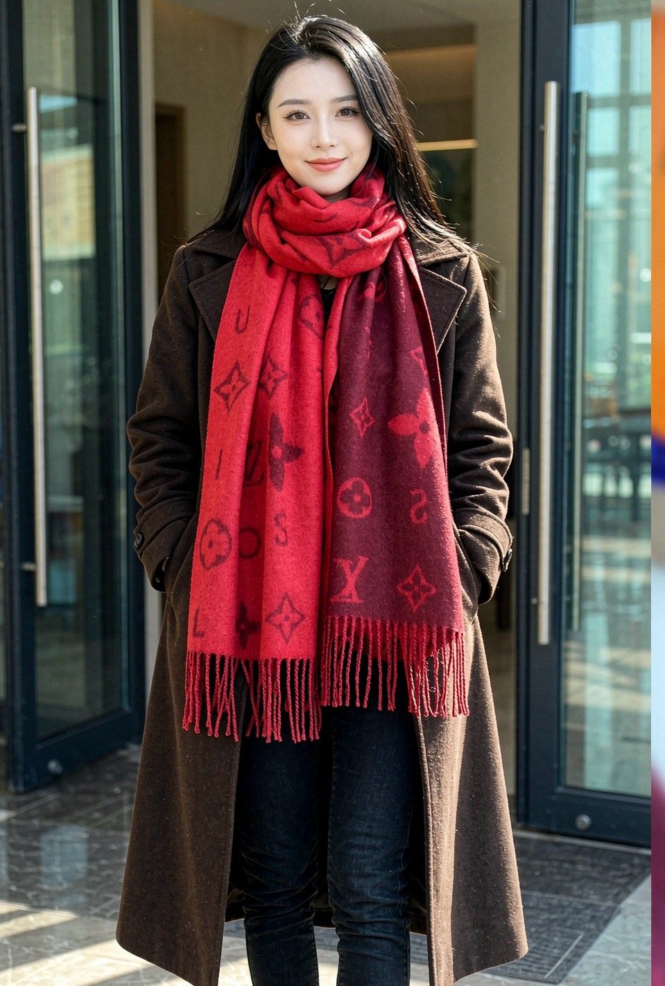 Louis Vuitton Reversible Monogram Wool Scarf — model