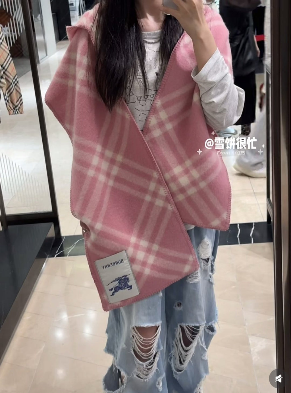 Plaid Hooded Scarf Wrap — model
