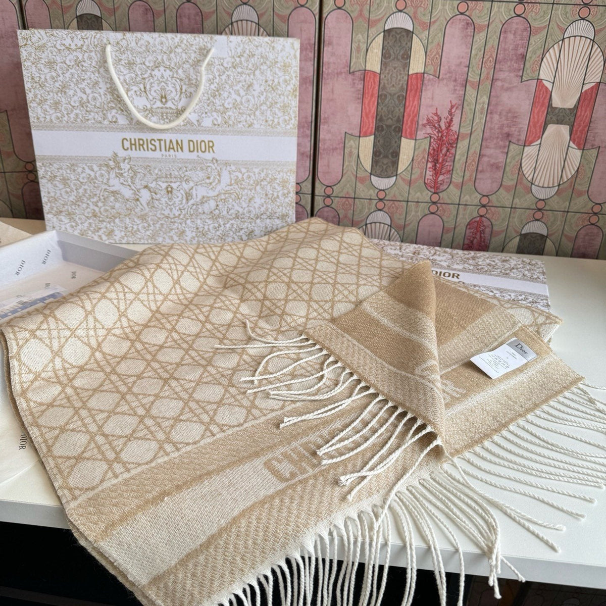 Dior Geometric Fringe Scarf — front