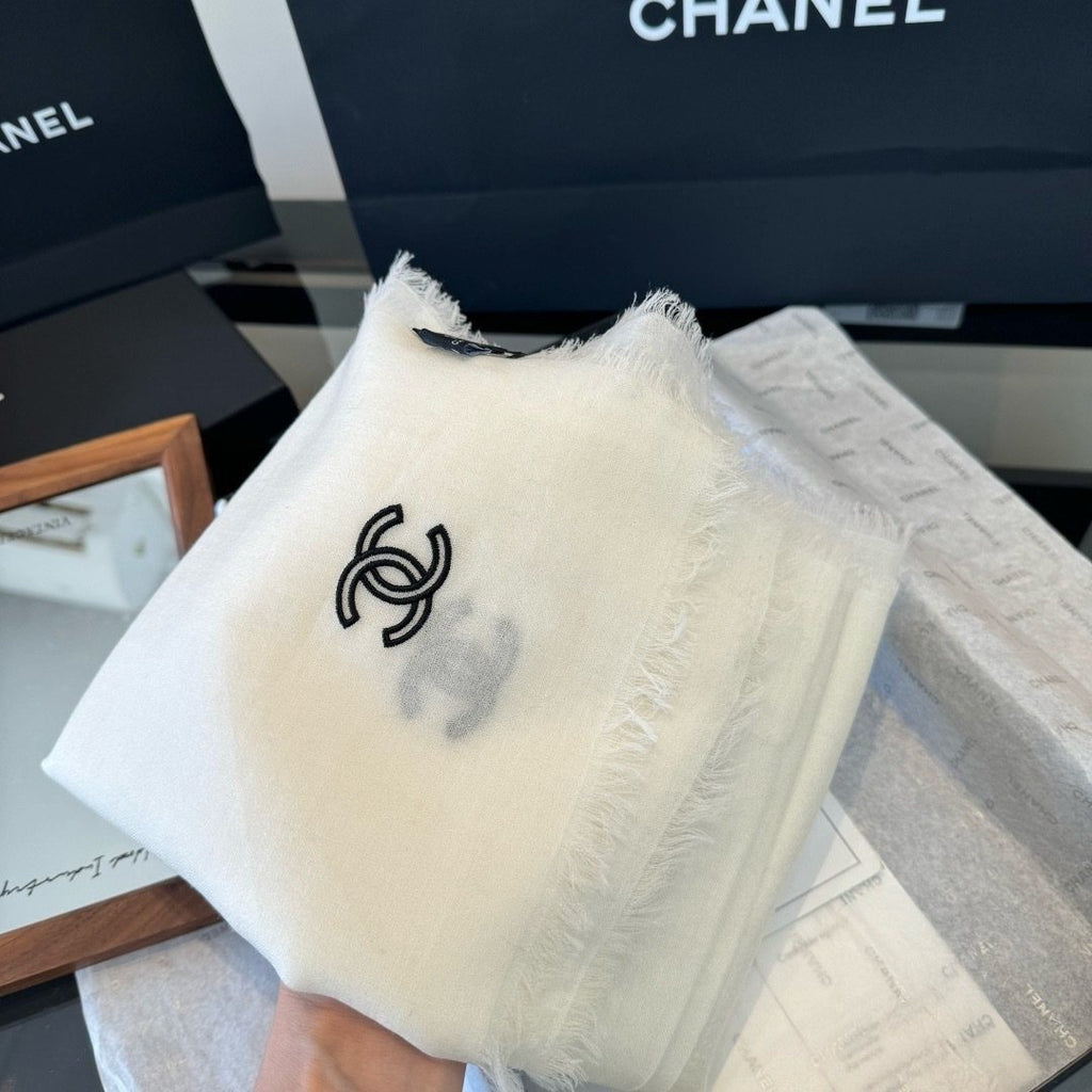 Chanel Fringe-Trim Cashmere Scarf — front